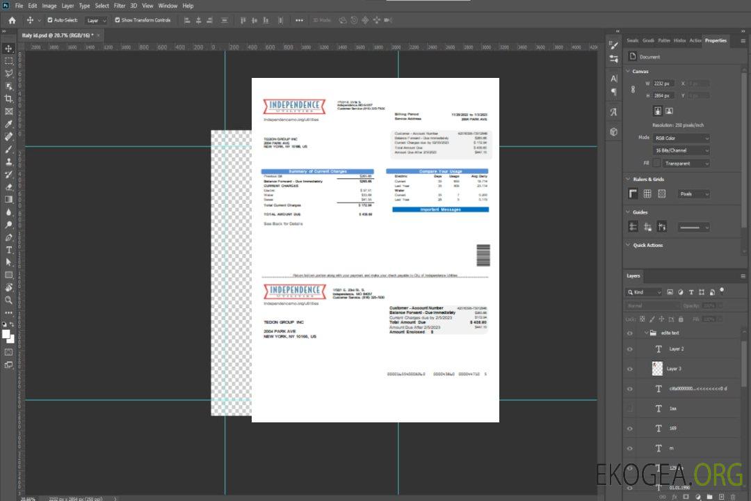 Facture commerciale de services publics du City of Independence Utilities Center (IUC), SCR template